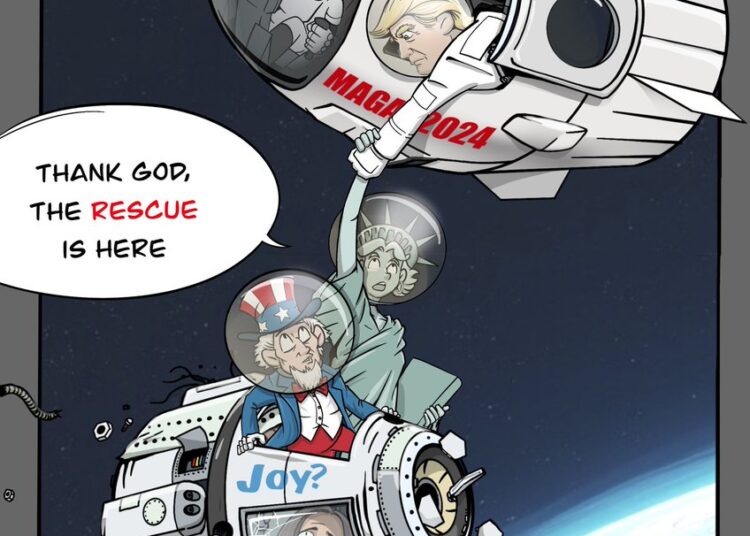 RT by @skscartoon: #ElonMusk and #SpaceX’s rescue mission of the stranded astronauts is remarkable; however, the real rescue mission will be the one to #RescueTheRepublic  in November