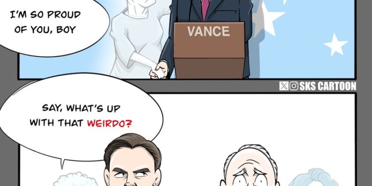 RT by @skscartoon: #JDVance has delivered one of the most impressive performance  in any #VicePresidentialDebate of all time, his Mamaw would have been proud. 
Can’t say the same about Walz and his “friends”.