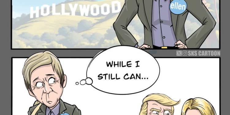 Cartoon update (hopefully this is the final update 😂): #ellendegeneres fled to the UK, changes her appearance in the wake of the incoming Trump admin 2.0 and a new A.G