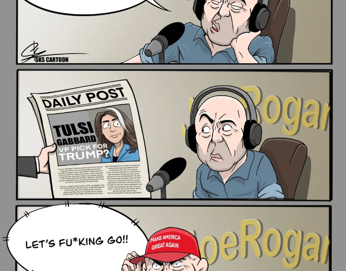 I did this this cartoon last year, well, she’s not VP, but I think what she gets is far better!
Also, we all know that Joey loves Tulsi