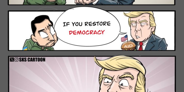 RT by @skscartoon: #Zelensky feuding with #DonaldTrump is terribly unwise. Don’t bite the hand that feeds you.