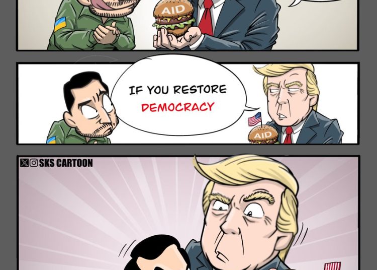 RT by @skscartoon: #Zelensky feuding with #DonaldTrump is terribly unwise. Don’t bite the hand that feeds you.
