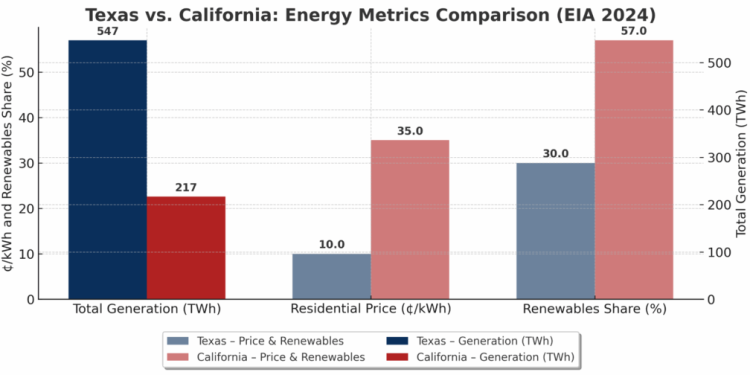 Texas Trounces California in Energy Production—But the Policy Gap Is Closing